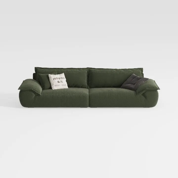 Minimalist Dark Green Boucle Fabric Oversized Sofa 3D Model