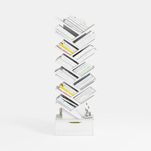 Minimalist White Solid Wood Bookshelf With Storage Drawer 3D Model
