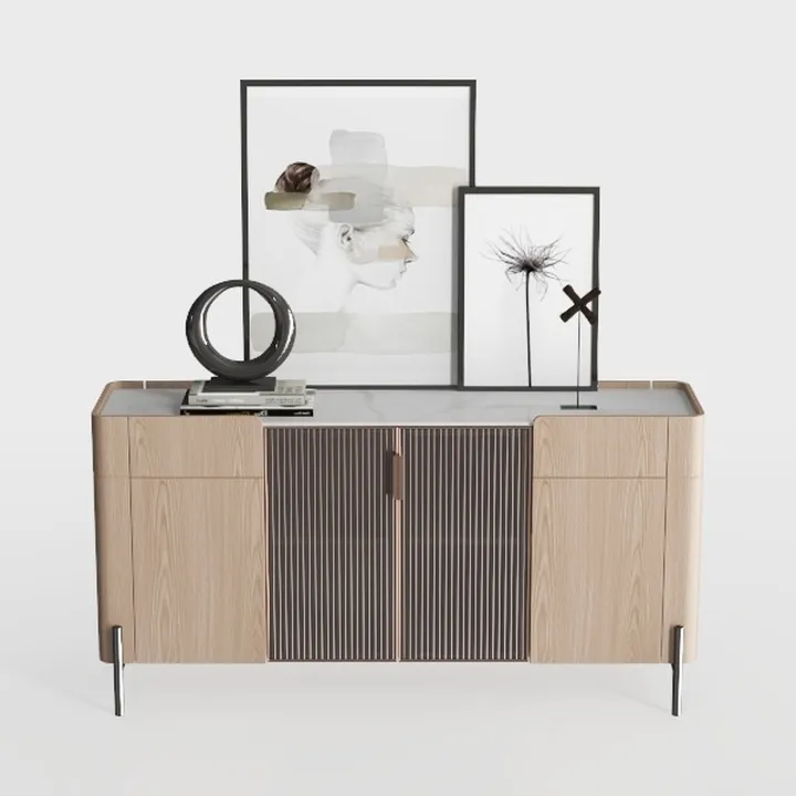 Modern Minimalist Solid Wood Marble Top Sideboard Cabinet 3D Model