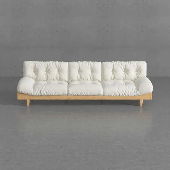 Minimalist Solid Wood White Fabric Tufted Sofa 3D Model