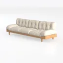 Minimalist Solid Wood White Fabric Tufted Sofa 3D Model Left 45 Degree View