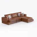 Modern Minimalist Leather L Shape Sectional Sofa with Throw Pillows 3D Model Right 45 Degree View