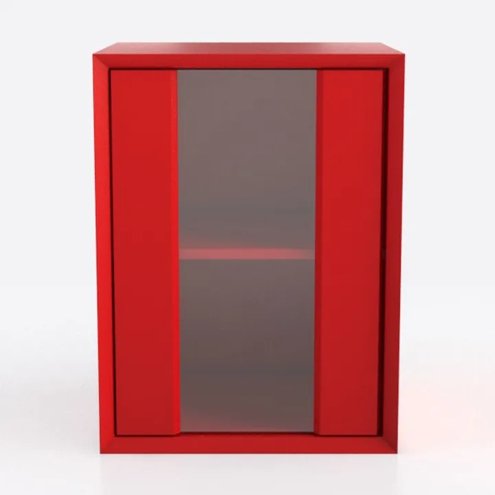 Red Painted Metal Glass Door Wall Cabinet 3D Model