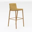 Modern Solid Wood Fabric Upholstered Bar Stool 3D Model Right 45 Degree View