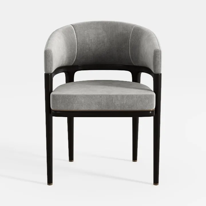 Modern Minimalist Fabric Upholstered Black Wood Armchair 3D Model