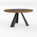 Modern Solid Wood Metal Round Dining Table with Lazy Susan 3D Model Left 45 Degree View