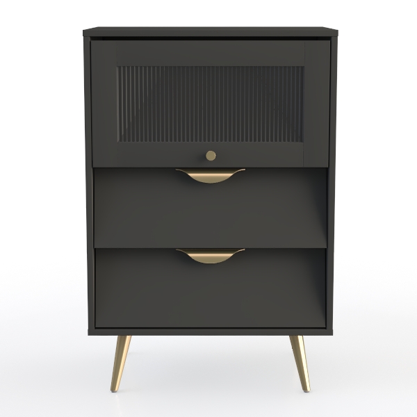 Shoe Cabinet with 2 Flip Drawers, Fluted Black