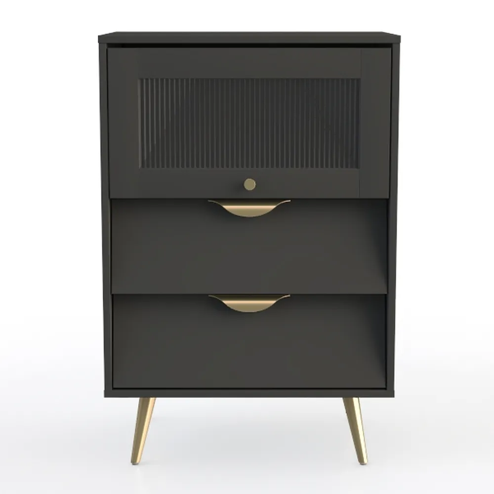 Shoe Cabinet with 2 Flip Drawers, Fluted Black