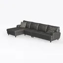 Modern Black Leather Tufted L Shape Sectional Sofa 3D Model Left 45 Degree View