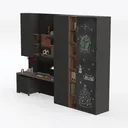 Modern Dark Wood Metal Home Office Desk With Storage Cabinets Chalkboard 3D Model Left 45 Degree View