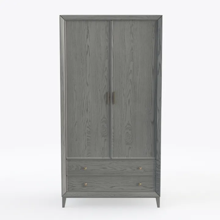 Minimalist Gray Solid Wood Wardrobe With Brass Hardware 3D Model