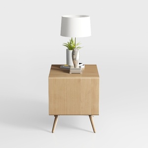 Minimalist Solid Wood Nightstand with Mid Century Legs 3D Model