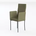 Modern Sage Green Fabric Upholstered Metal Armchair 3D Model Left 45 Degree View