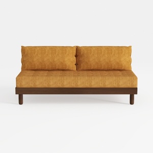 Minimalist Fabric Wooden Armless Loveseat Sofa 3D Model
