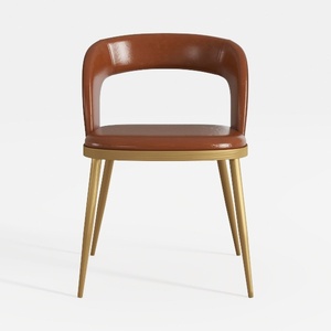 Modern Brown Leather Gold Metal Dining Armchair 3D Model