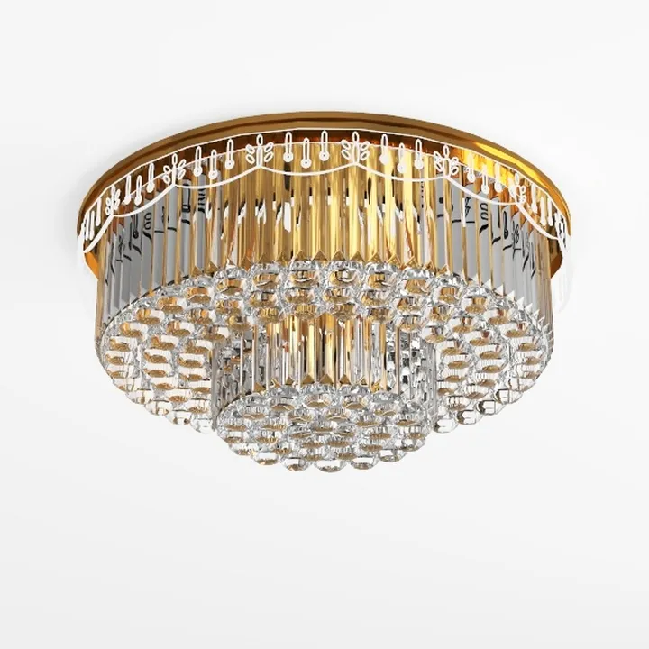Luxury Gold Crystal Flush Mount Ceiling Lamp 3D Model