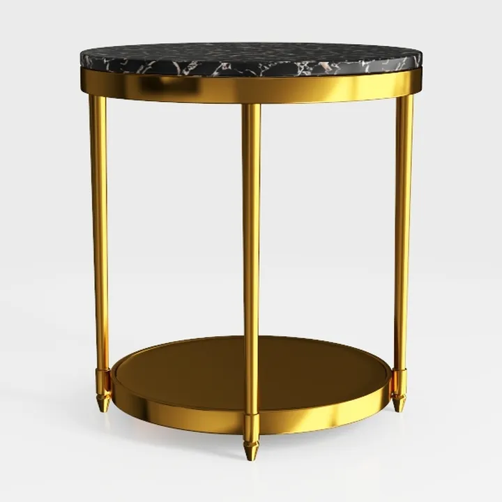 Alunaune Industrial End Table, 2-Tier Marble Look 