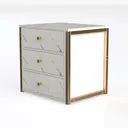 Modern Marble Top Gold Accent 3 Drawer Nightstand 3D Model Left 45 Degree View