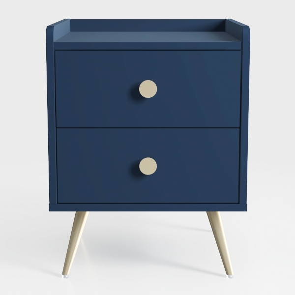 Linon Lennon Modern Navy Two Drawer Nightstand