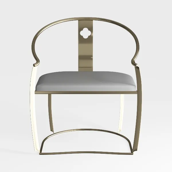 Modern Gold Metal Fabric Accent Chair 3D Model Front View