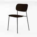 Minimalist Dark Walnut Wood Metal Frame Dining Chair 3D Model Left 45 Degree View