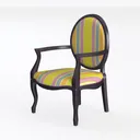Colorful Striped Fabric Dark Wood Armchair 3D Model Left 45 Degree View