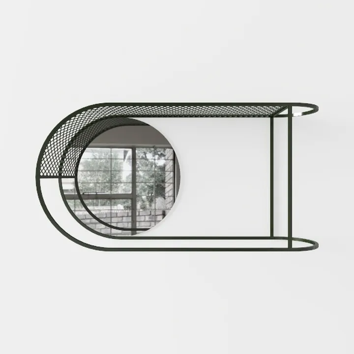Modern Black Metal Mesh Console Table With Round Mirror 3D Model