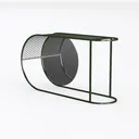 Modern Black Metal Mesh Console Table With Round Mirror 3D Model Left 45 Degree View