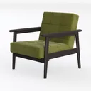 Minimalist Olive Velvet Tufted Wood Armchair 3D Model Left 45 Degree View