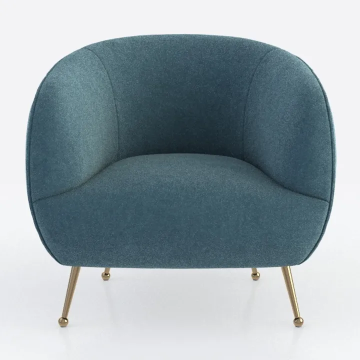 Modern Teal Fabric Upholstered Gold Metal Legs Armchair 3D Model