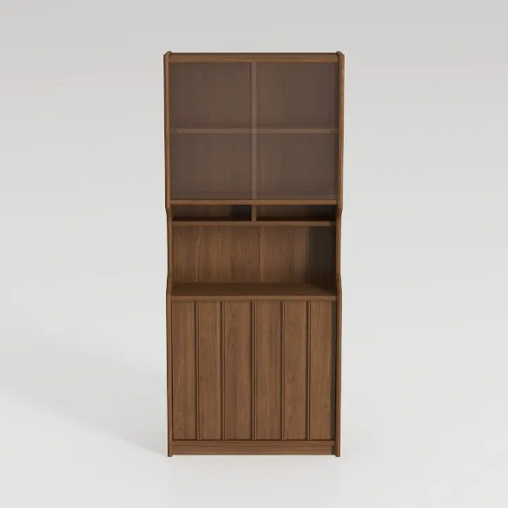 Minimalist Walnut Wood Display Cabinet With Glass Doors And Closed Storage 3D Model