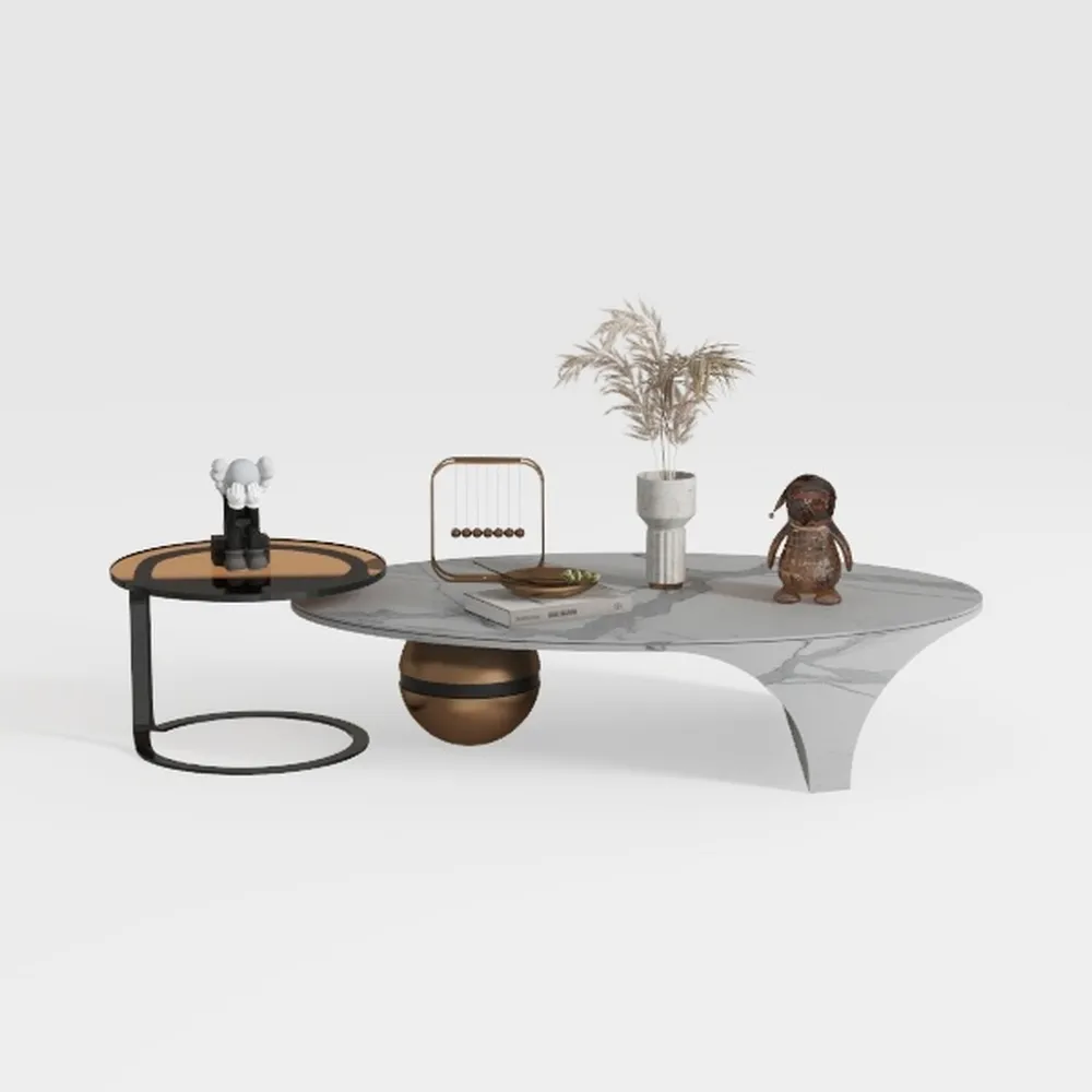 Modern Nesting Coffee Table Set of 2, Oval and Rou