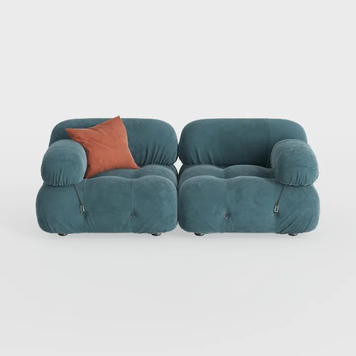 Modern Teal Velvet Tufted Modular Loveseat Sofa 3D Model