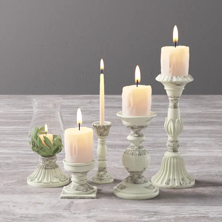 Vintage Distressed White Candle Holders Set 3D Model