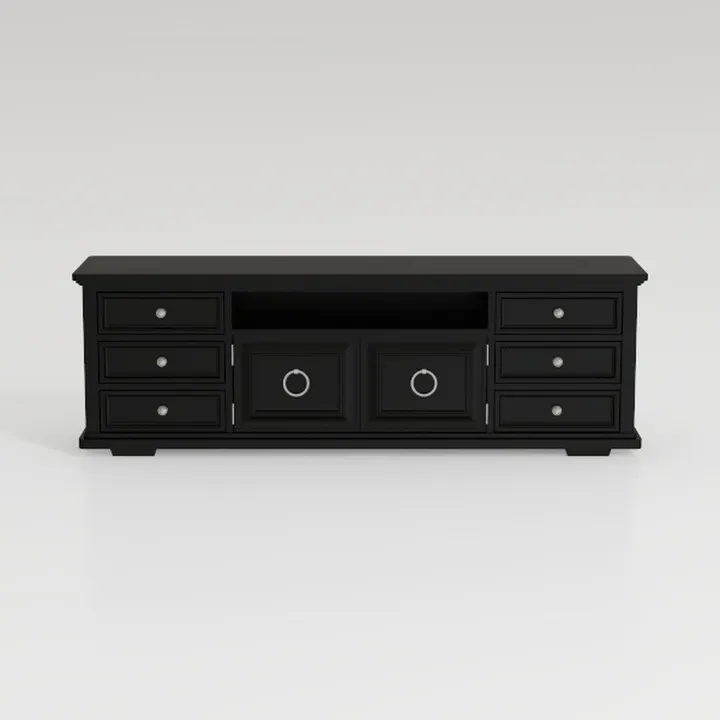 Classic Black Solid Wood TV Cabinet With Drawers Doors 3D Model