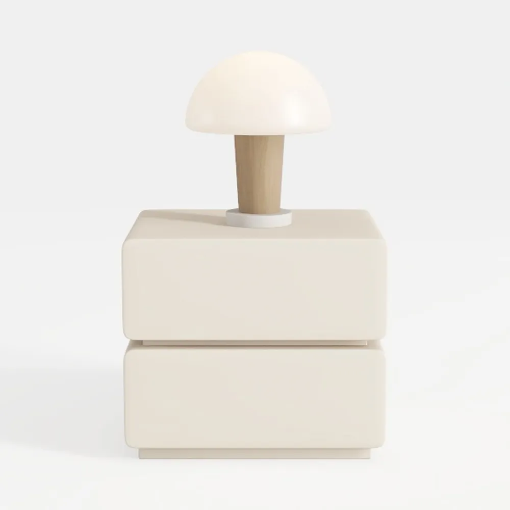 Narrow Nightstand with Drawers,Solid Wood Leather 