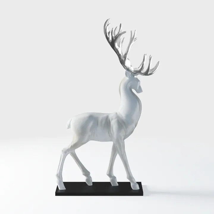 Minimalist White Resin Silver Antler Deer Sculpture 3D Model