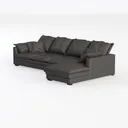 Minimalist Black Fabric Sectional Sofa With Throw Pillows 3D Model Left 45 Degree View