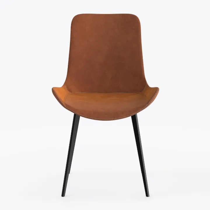 Modern Brown Leather Upholstered Metal Leg Dining Chair 3D Model