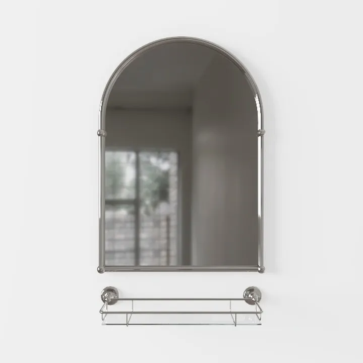 Modern Brass Metal Arched Wall Mirror with Glass Shelf 3D Model