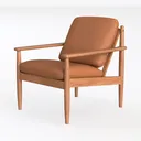 Mid Century Modern Leather Solid Wood Armchair 3D Model Left 45 Degree View