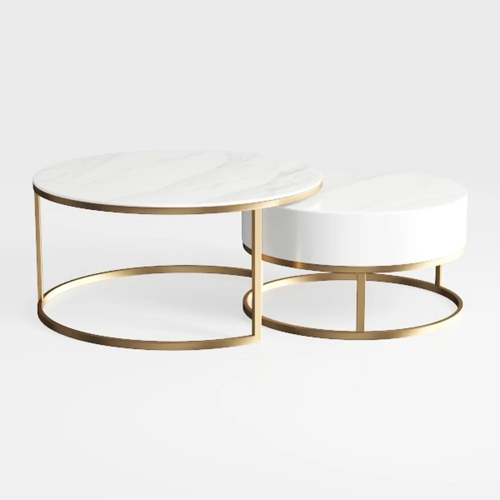 31" Inch Round Nesting White Marble Coffee Tables