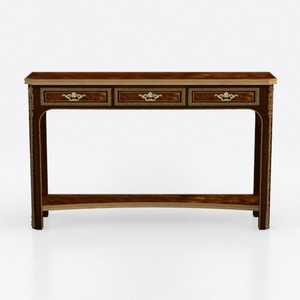 Vintage Solid Wood Brass Ornate Console Table 3D Model