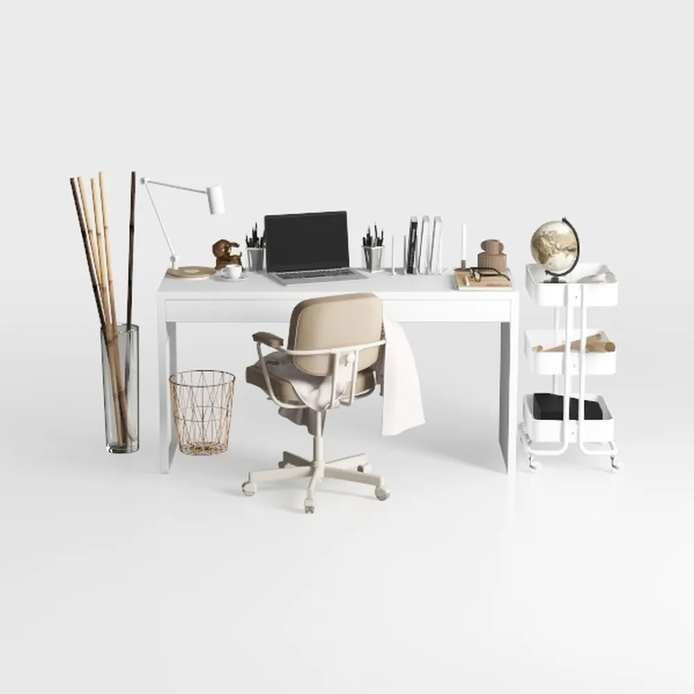 Generico Scrivania Moderna per Computer da 47" con Robusta Struttura in Metallo, Ripiani e libreria - Postazione di Lavoro Ideale per Scrittura e apprendimento per L'Ufficio Domestico, Finitura Bianc