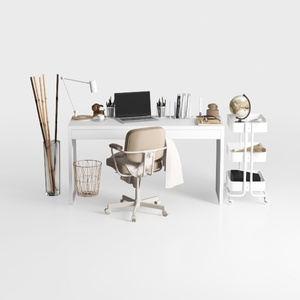 Generico Scrivania Moderna per Computer da 47" con Robusta Struttura in Metallo, Ripiani e libreria - Postazione di Lavoro Ideale per Scrittura e apprendimento per L'Ufficio Domestico, Finitura Bianc