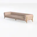 Modern Tufted Fabric Extra Long Sofa With Gold Metal Legs 3D Model Left 45 Degree View