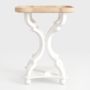Modern Two Tone Solid Wood End Table With Ornate White Frame 3D Model