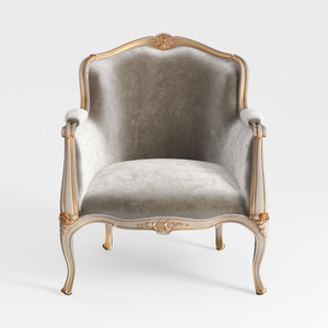 French Vintage Velvet Gold Trim Armchair 3D Model