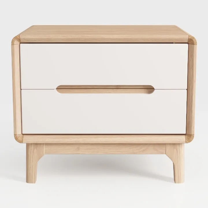 Minimalist Solid Oak Two Drawer Nightstand 3D Model
