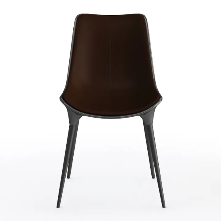 Modern Brown Leather Black Metal Dining Chair 3D Model